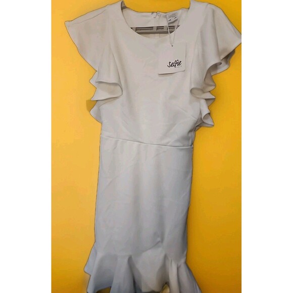 Selfie Leslie NWT New Frill Dress White Medium Mini Length Ruffle Ruffle B7 Nice - Picture 2 of 8